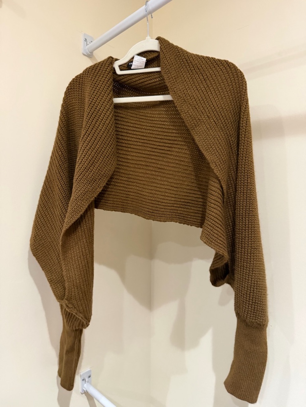 SHEIN Cropped Open-Front Knit Shrug - Brown